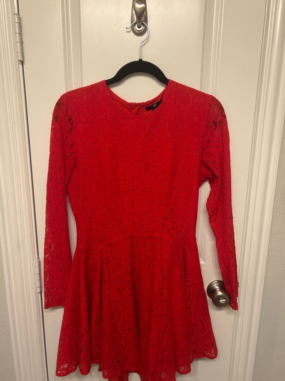 H&M Red Lace Long-Sleeve Fit & Flare Dress